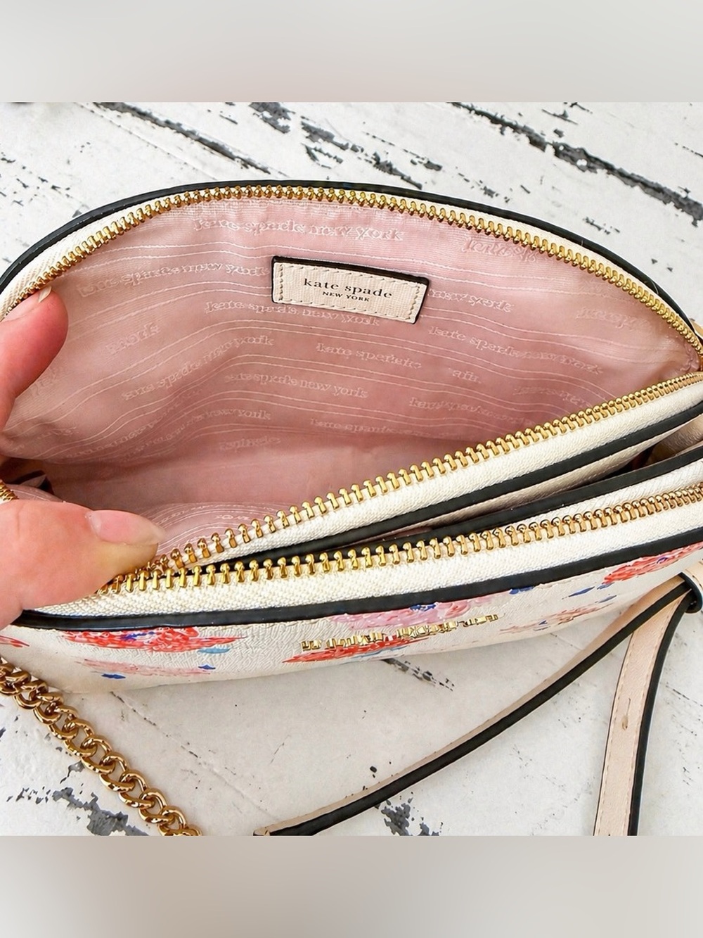 kate spade Ivory Floral Crossbody Bag with Red and Pink Flowers - Picture 6 of 8
